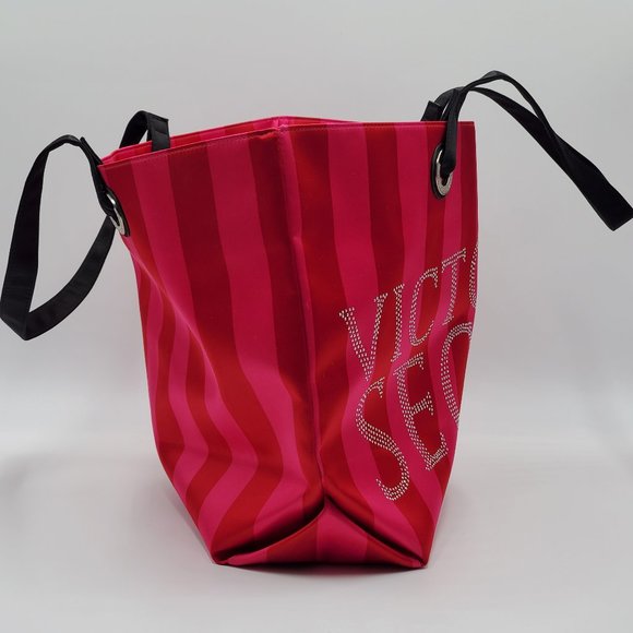 Victoria’s Secret Studded Red & Pink Striped Tote Bag - Picture 9 of 16